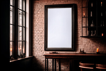 Dark frame mockup with brick wall and candles