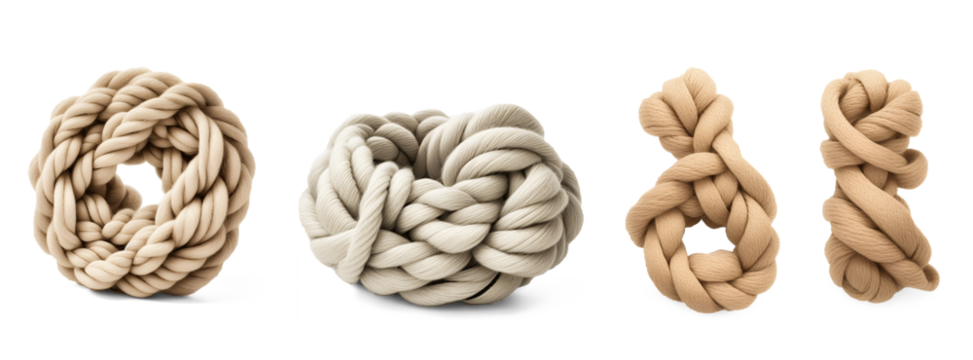 Set of various knot rope isolated on transparent background. Generative AI