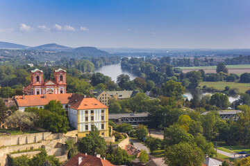 Fototapeta na wymiar Aerial view of the river Elbe and historic city Litomerice, Czech Republic