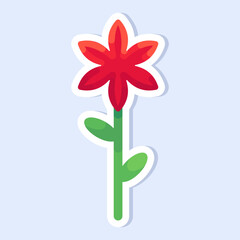 Vector illustration of cute red flower sticker. Simple cute colorful flowers for kids.
