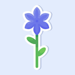 Vector illustration of cute blue flower sticker. Simple cute colorful flowers for kids.
