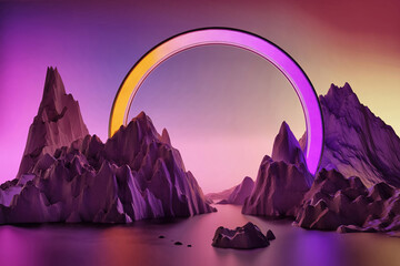 Abstract 3D landscape with sea and mountains - 3d rendering