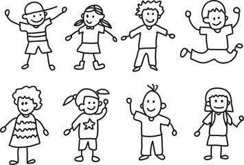 Naklejka premium set of hand drawn children stickman childish style cartoon illustration