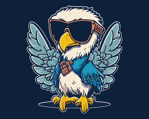 illustrator kawaii cute eagle logo sticker, professional Art design vector.