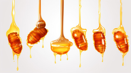 Honey dripping from dipper isolated on transparent generative Ai - obrazy, fototapety, plakaty
