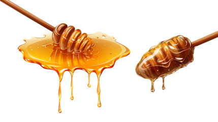 Honey dripping from dipper isolated on transparent generative Ai