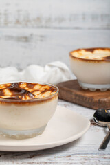 Rice pudding. Fresh delicious rice pudding on a white background. Mild dessert with milk and rice. Traditional Turkish cuisine delicacies. Local name sutlac