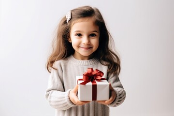 Fototapeta premium a girl with a gift in her hands and smiling. Generative AI
