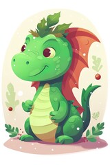 Fantasy cute dragon with christmas hat, new year's card, New Year 2024. Generative AI