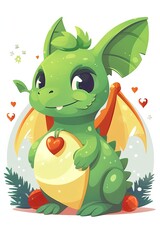 Fototapeta premium Fantasy cute dragon with christmas hat, new year's card, New Year 2024. Generative AI