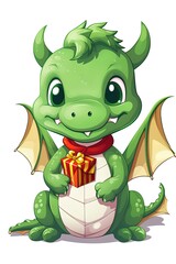 Fototapeta premium Fantasy cute dragon with christmas hat, new year's card, New Year 2024. Generative AI