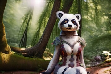 Obraz premium Panda big ears alien human animal hybrid illustration 