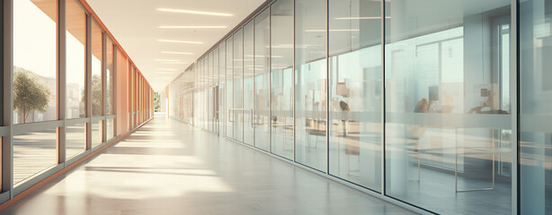 long corridor in a modern office building with large windows, legal AI