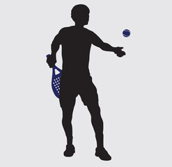 Male Tennis padel Player Icon Illustration. Paddle Sport Vector Graphic Symbol Clip Art. Sketch blue Sign young man is padel tennis player jump to the ball good looking for posts and poster video