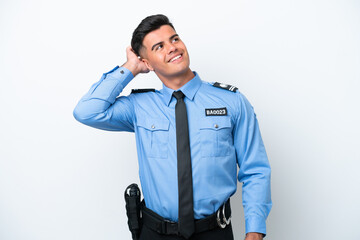 Young police caucasian man isolated on white background thinking an idea
