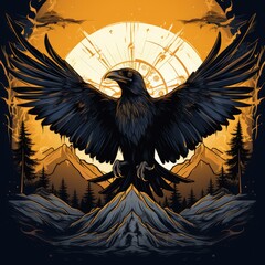 Raven illustration, t-shirt design, AI generated Image
