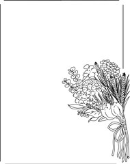 手描き線画の花束を添えたフレーム