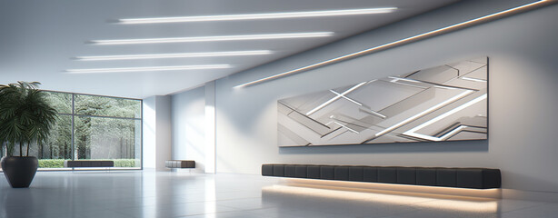 Obraz premium large empty hall of a modern office with large panoramic windows, legal AI