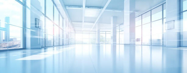 blurred light background of empty modern office interior with panoramic windows sunny day, legal AI