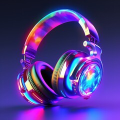 Fototapeta na wymiar Colorful headphone abstract illustration with neon light shining 