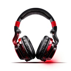 red and black headphones on white background