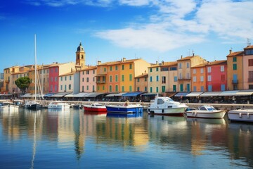 Scenic view of Saint-Tropez, a renowned travel spot in Europe's Provence region. Generative AI - obrazy, fototapety, plakaty