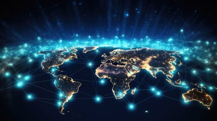 Naklejka premium World map connection technology, AI generated Image