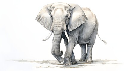 A realistic image of a light grey elephant with flapping ears and an extended trunk
