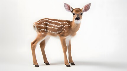 Fototapeta premium A cute fawn with white spots looking at the camera