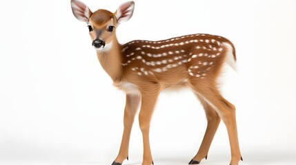A cute fawn with white spots looking at the camera