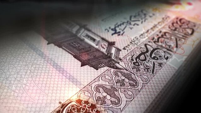 Libya money Libyan Dinar money counting. LYD banknotes. Fast cash note count macro loop. Business, finance and economy. Loopable and seamless concept.