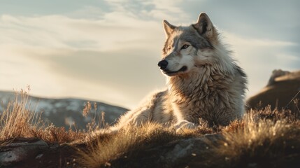Wolf on the hill, AI generated Image