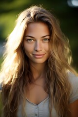 Naklejka premium Photo of a woman with long hair and a white shirt