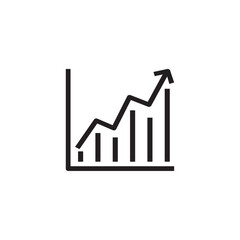 Business growth graph chart vector icon with increasing arrow isolated white background