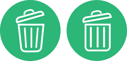 green Bin icon set. Trash can collection. Trash icons set. Web icon, delete button. stroke pictogram Delete symbol flat style isolated on white background .