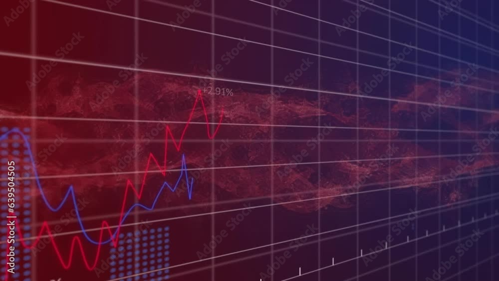 Poster animation of multiple graphs with changing numbers and smoke over black background
