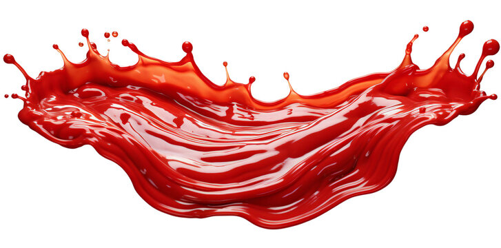 Red wave. Red splash. Wave and splash of ketchup/tomato juice. Isolated on a transparent background.
