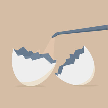 An illustration of removing the eggshell membrane with tweezers.