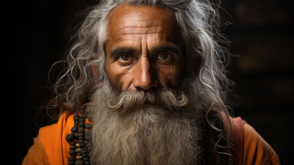 Portrait of an old man sadhu Baba Nondo Somendrah, Varanasi, India.