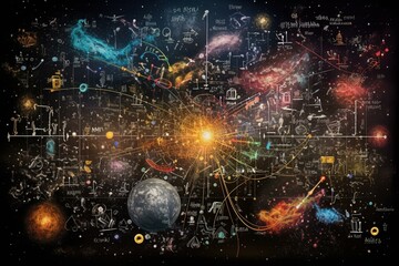 Equations and physics in universe with NASA elements, highlighting science and education. Generative AI - obrazy, fototapety, plakaty