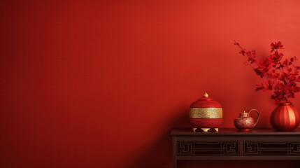 Minimalistic China New Year composition with copy space.