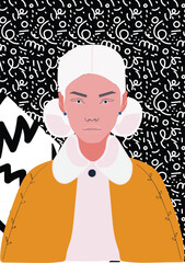  Illustration of a person in a coat. Women illustration. Editable vector drawing.