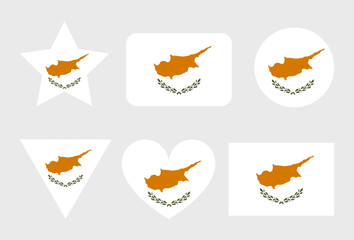 Cyprus flag vector icons set of illustrations in the shape of heart, star, circle and map