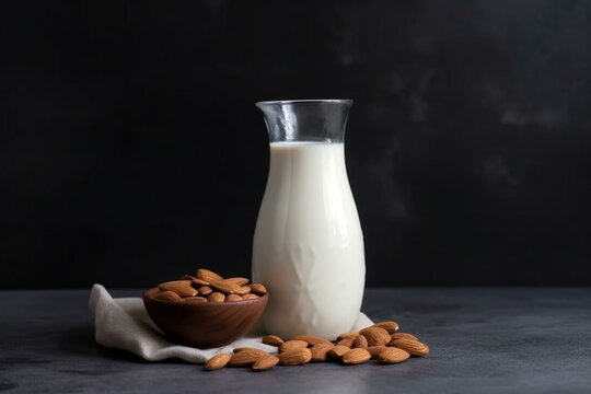 Almond milk with swirls and seeds, isolated. Refreshing, vegan, and organic. Generative AI