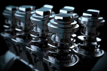 V8 engine pistons in motion. Crankshaft moving. Industry-related machine illustration. Generative AI