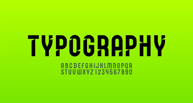 Futuristic font, sci fi display cut alphabet, modern geometric modular letters and numbers, vector illustration 10EPS