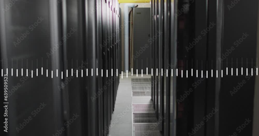 Poster animation of line graphs over data server racks in server room