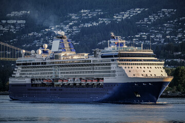 Luxury cruiseship cruise ship liner Summit arrival sail into port of Vancouver, BC Canada from...