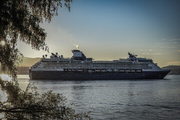 Luxury cruiseship cruise ship liner Summit arrival sail into port of Vancouver, BC Canada from...