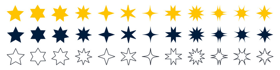 Stars icon set. Stars collection. Golden and Black stars